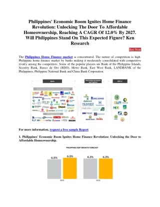 Philippines House Finance market , Size, Growth Outlook 2027 - Ken Research