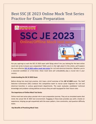 Best SSC JE 2023 Online Mock Test Series Practice for Exam Preparation