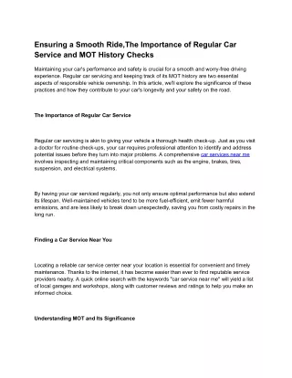 Ensuring a Smooth Ride,The Importance of Regular Car Service and MOT History Checks