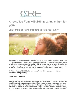 Dr. Walid Saleh of SIRM Dallas in Dallas, Texas Discusses the Benefits of Alternative Family Building