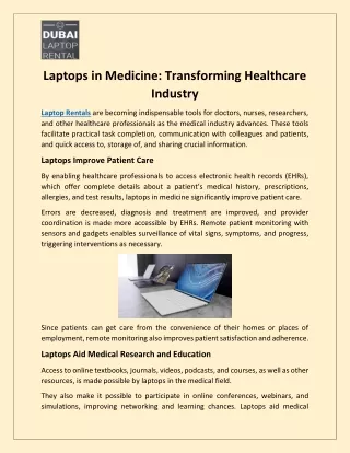 Laptops in Medicine- Transforming Healthcare Industry