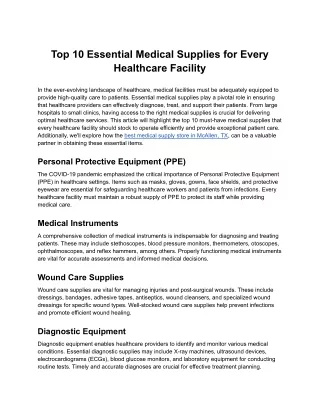Top 10 Essential Medical Supplies for Every Healthcare Facility
