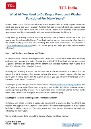 What All You Need To Do Keep A Front Load Washer Functional For Many Years?