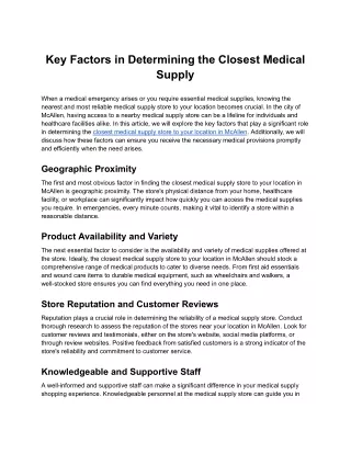 Key Factors in Determining the Closest Medical Supply