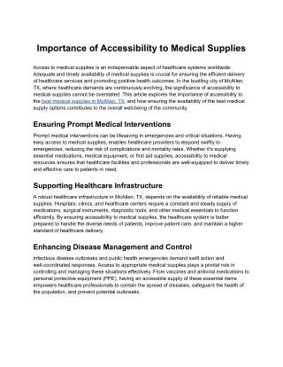 Importance of Accessibility to Medical Supplies