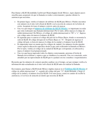 ¿Como llamar a KLM desde Mexico?