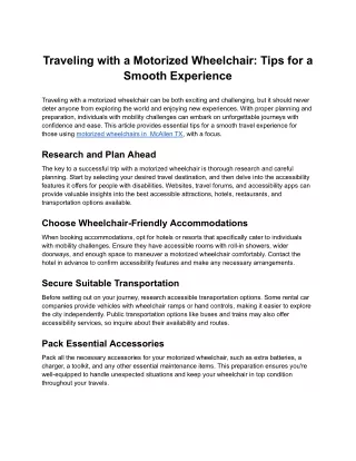 Traveling with a Motorized Wheelchair: Tips for a Smooth Experience