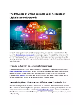 The Influence of Online Business Bank Accounts on Digital Economic Growth