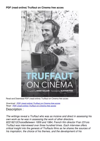 PDF (read online) Truffaut on Cinema free acces