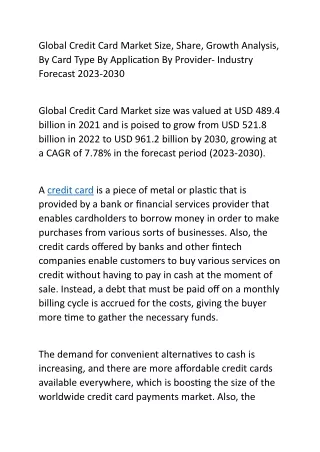 Global Credit Card Market Size