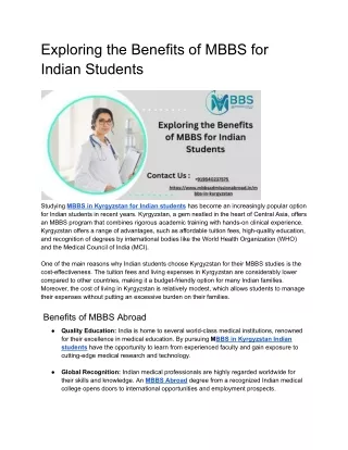 Exploring the Benefits of MBBS for Indian Students