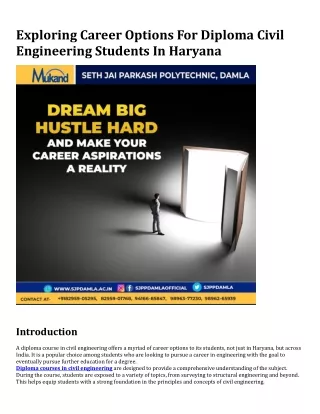 Exploring Career Options For Diploma Civil Engineering Students In Haryana