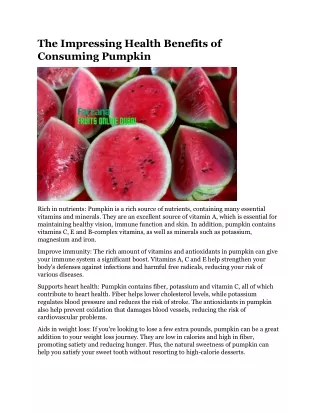The Impressing Health Benefits of Consuming Pumpkin