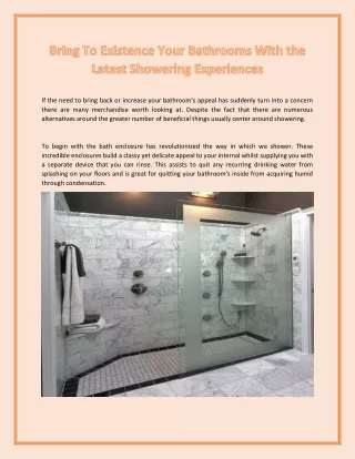 Bring To Existence Your Bathrooms With the Latest Showering Experiences