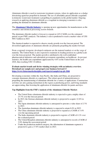 Aluminum Chloride Market Predicted to Surpass US$ 1.4 Billion by 2033