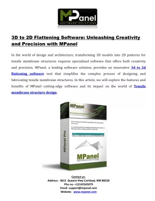 3D to 2D Flattening Software: Unleashing Creativity and Precision with MPanel