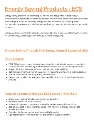 Energy Saving Products:  ECS