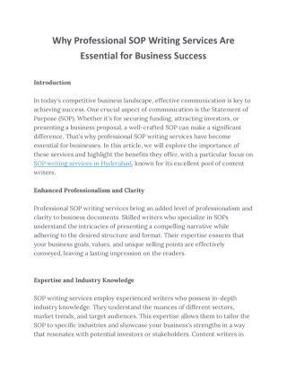 Why Professional SOP Writing Services Are Essential for Business Success