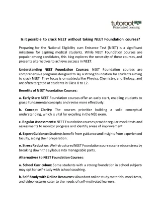 Is it possible to crack NEET without taking NEET Foundation courses?