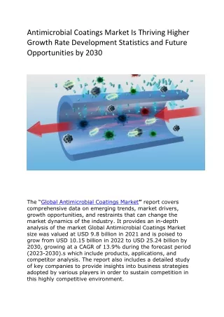 Antimicrobial Coatings Market Is Thriving Higher Growth Rate Development Statistics and Future Opportunities by 2030