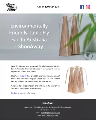 Environmentally Friendly Table Fly Fan In Australia – ShooAway