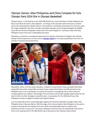 Olympic Games  Gilas Philippines and China Compete for Sole Olympic Paris 2024 Slot in Olympic Basketball