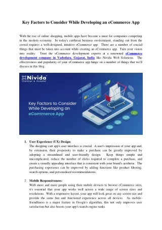 Key Factors to Consider While Developing an eCommerce App