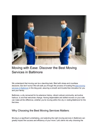 Moving with Ease_ Discover the Best Moving Services in Baltimore