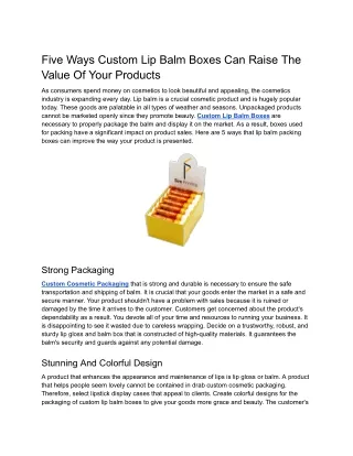 Five Ways Custom Lip Balm Boxes Can Raise The Value Of Your Products