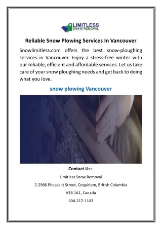 Reliable Snow Plowing Services In Vancouver