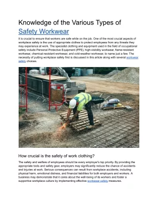 Knowledge of the Various Types of Safety Workwear