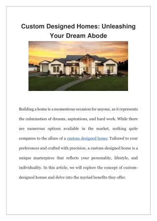 Custom Designed Homes Unleashing Your Dream Abode