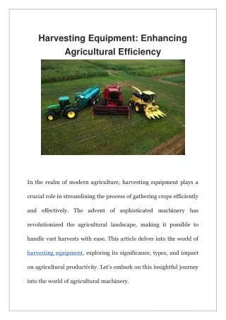 Harvesting Equipment Enhancing Agricultural Efficiency