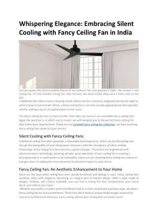 Whispering Elegance Embracing Silent Cooling with Fancy Ceiling Fan in India