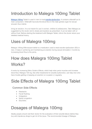 Malegra 100mg Tablet