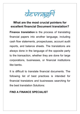 What are the most crucial pointers for excellent financial Document translation?