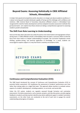 Beyond Exams Assessing Holistically in CBSE Affiliated Schools, Ahmedabad