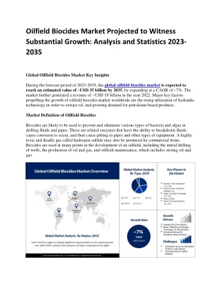 Oilfield Biocides Market Size Projections: A Strong Growth Outlook 2035