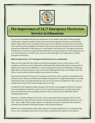 The Importance of 24/7 Emergency Electrician Service in Edmonton