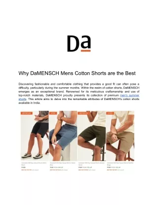 Why DaMENSCH Mens Cotton Shorts are the best