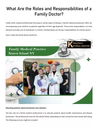What Are the Roles and Responsibilities of a Family Doctor
