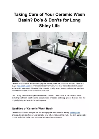 Taking Care of Your Ceramic Wash Basin