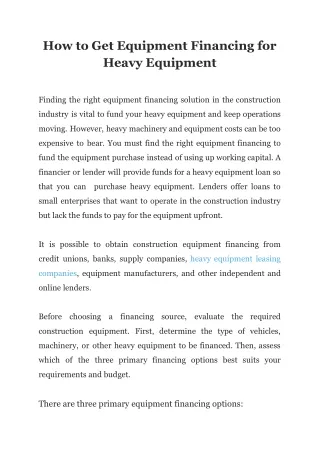 How to Get Equipment Financing for Heavy Equipment