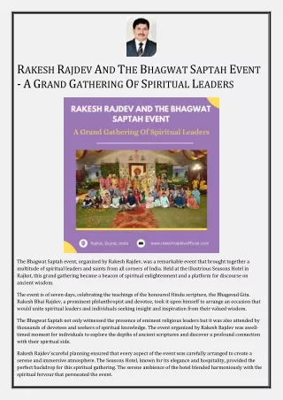 Rakesh Rajdev And The Bhagwat Saptah Event - A Grand Gathering Of Spiritual Leaders