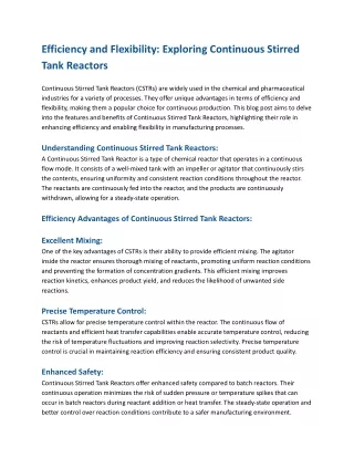 Efficiency and Flexibility_ Exploring Continuous Stirred Tank Reactors