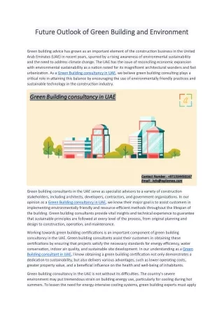 Future Outlook of Green Building and Environment