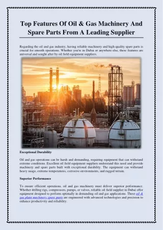 Top features of oil & gas machinery and spare parts from a leading supplier