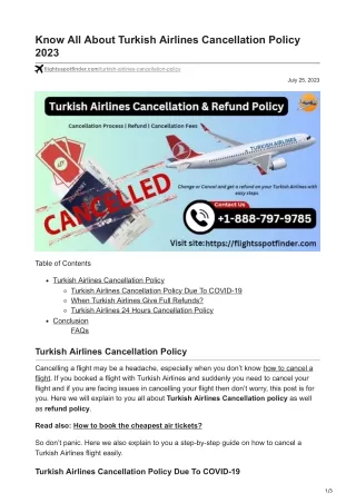 Know All About Turkish Airlines Cancellation Policy 2023