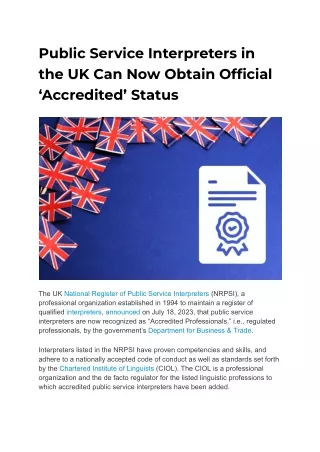 Public Service Interpreters in the UK Can Now Obtain Official ‘Accredited’ Status