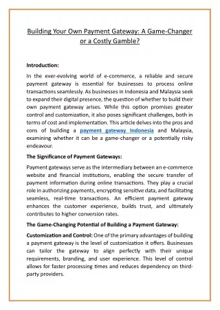 Streamlining Online Transactions: The Significance of a Payment Gateway